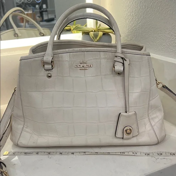 Coach Ivory Croc-Embossed Satchel - Picture 8 of 16